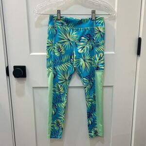 Athletic Works Teal Blue Tropical Yoga Workout Running Pants, Girls Size M (7-8)